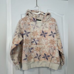 American Eagle Outfitters Patchwork Hoodie in Cream and Tan Small